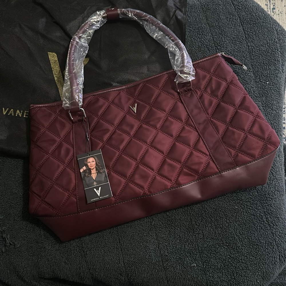 Vanessa Williams burgundy quilted laptop tote